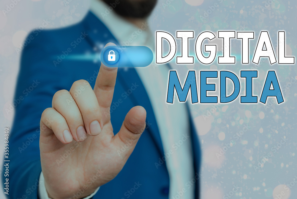 Poster handwriting text digital media. conceptual photo accessing any digitized content using etechnology s