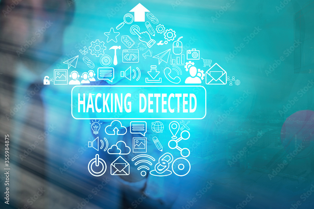 Poster writing note showing hacking detected. business concept for activities that seek to compromise affai