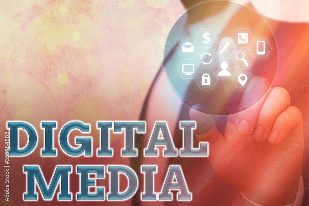 Poster handwriting text digital media. conceptual photo accessing any digitized content using etechnology s