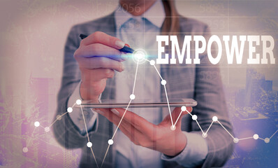 Conceptual hand writing showing Empower. Concept meaning to give power or authority to authorize...