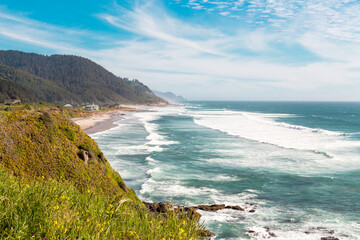 Beautiful view of the Pacific Ocean coast seeing from Brays Point, Oregon, USA