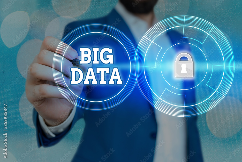 Poster word writing text big data. business photo showcasing dealing with the accessibility of extremely la