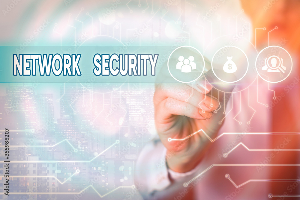 Poster word writing text network security. business photo showcasing practice of securing a computer web fr