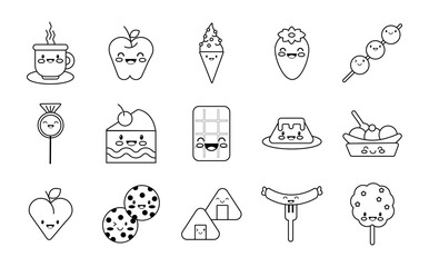 bundle of nutritive food kawaii set icons