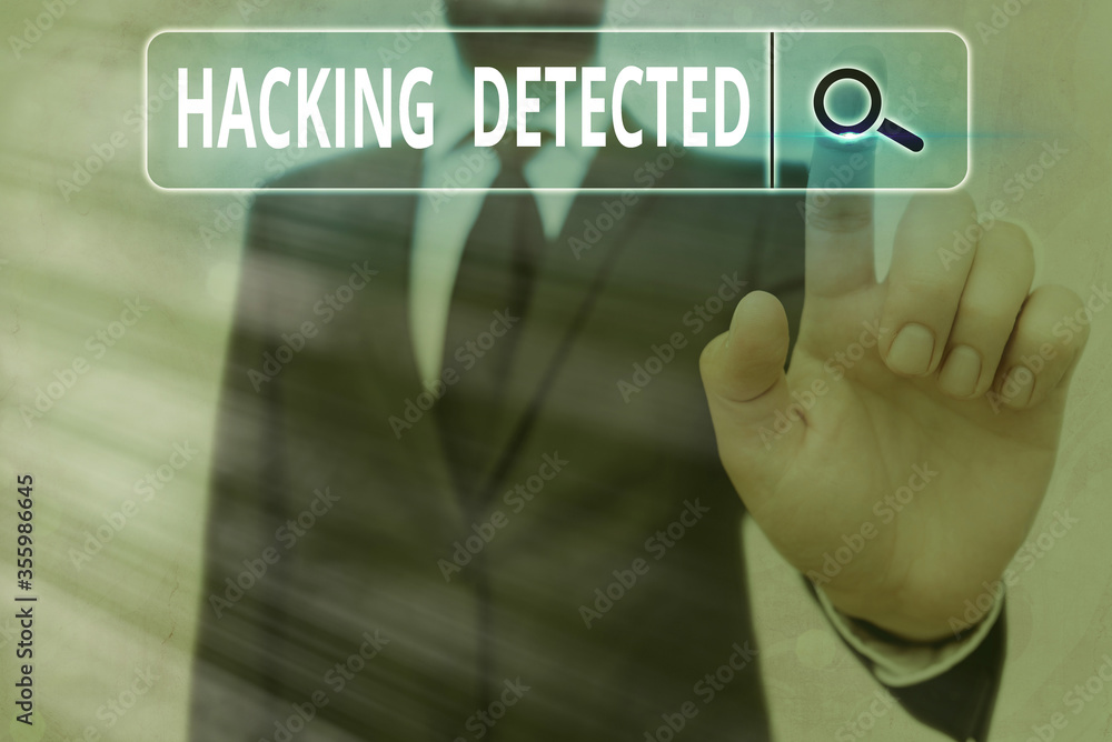 Poster writing note showing hacking detected. business concept for activities that seek to compromise affai