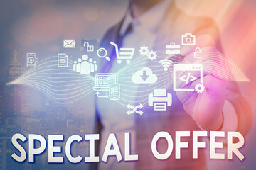 Writing note showing Special Offer. Business concept for selling product or service at a lower price to attract customer