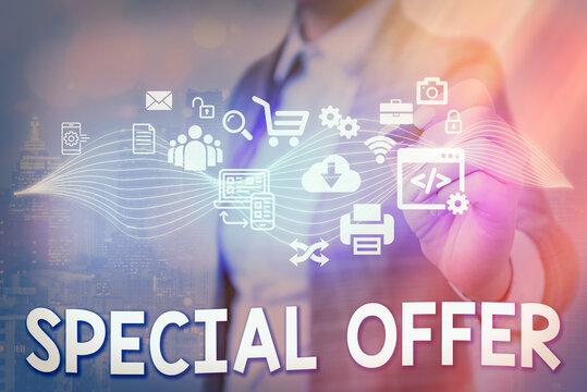 Writing note showing Special Offer. Business concept for selling product or service at a lower price to attract customer