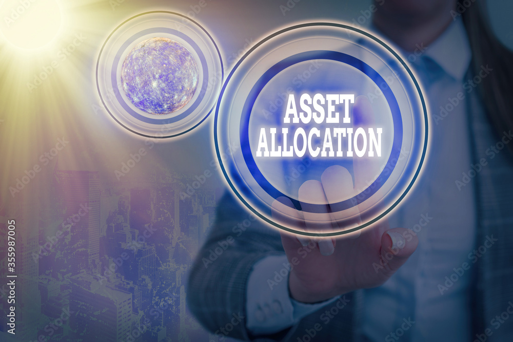 Poster text sign showing asset allocation. business photo text proportion and implementation strategy to ga