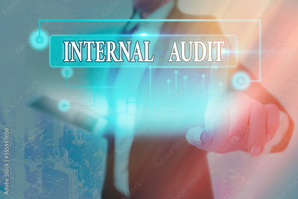 Poster text sign showing internal audit. business photo text evaluates the objective assurance to improve a