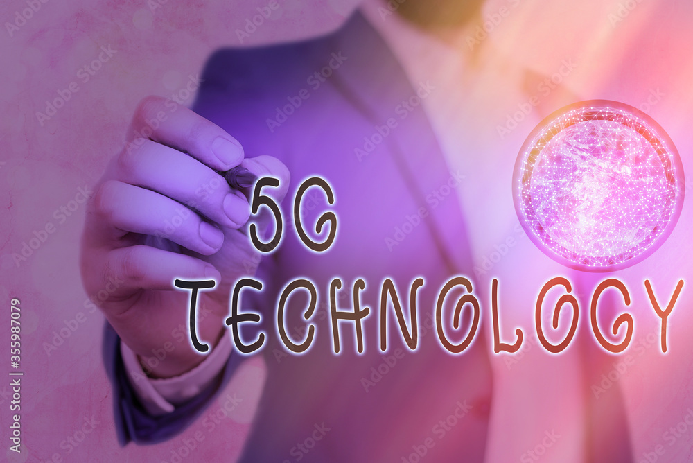 Poster writing note showing 5g technology. business concept for highspeed mobile internet, new generation w