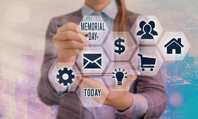 Conceptual hand writing showing Memorial Day. Concept meaning day to remember and honor the...