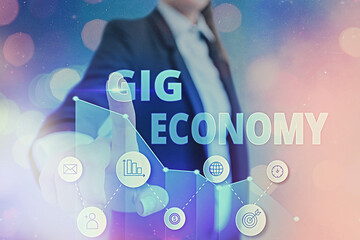 Conceptual hand writing showing Gig Economy. Concept meaning a market system distinguished by...