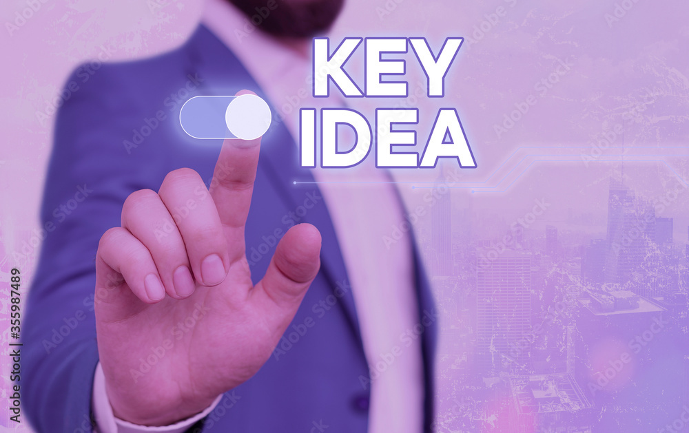 Poster handwriting text key idea. conceptual photo the central thought which is the most important in a con