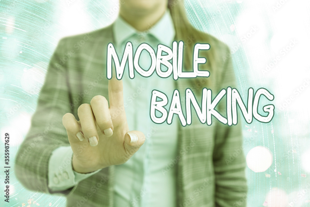 Poster handwriting text writing mobile banking. conceptual photo to create financial transactions with the 