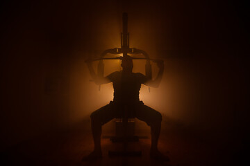 Gym equipment on dark background. Sport concept.