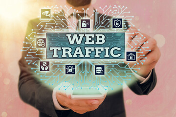Handwriting text Web Traffic. Conceptual photo amount of web users and attempted visit measured of...