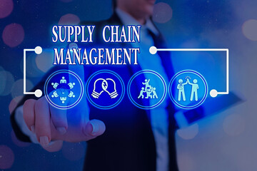 Conceptual hand writing showing Supply Chain Management. Concept meaning Aspects of modern smart company logistics processes