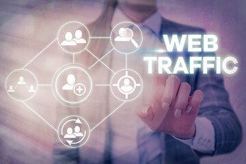 Word writing text Web Traffic. Business photo showcasing amount of web users and attempted visit...