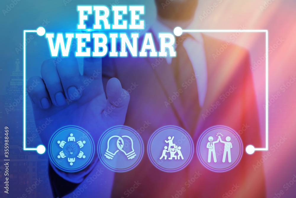 Aufkleber conceptual hand writing showing free webinar. concept meaning a free online presentation held via th