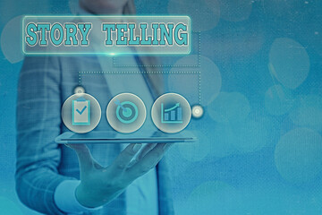 Text sign showing Story Telling. Business photo text narrative style of uttering sequence of events...