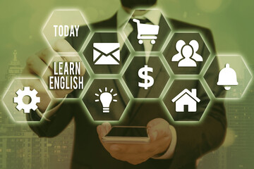 Word writing text Learn English. Business photo showcasing to train writing and speaking, focusing on the global language