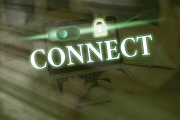Writing note showing Connect. Business concept for to join or fasten together usually by something...