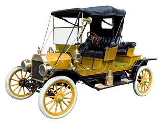 Fototapeta na wymiar Antique Vintage Gold Automobile Against White