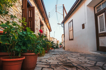 Lefkara village with narrow streets, located in mountains, Cyprus. Old historical tourist place in island.