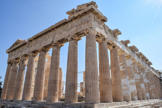 Parthenon temple on the Acropolis. Old ancient historical ruins of classical hellenistic age.