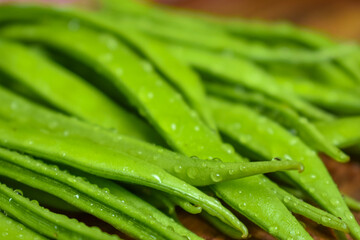 Cluster Bean or  GuarAlso Known as Gavar, Guwar or Guvar Bean isolated on Wooden Background
