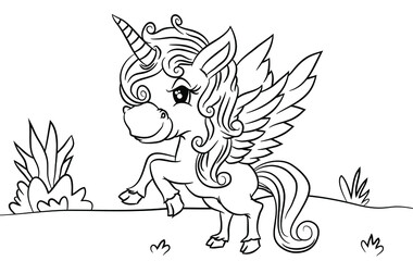 cute little unicorns, relaxing in the fields, coloring books for kids