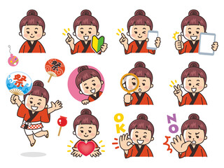 法被を着た女の子　夏祭り　祭　よさこい踊り　イベント　バリエーション