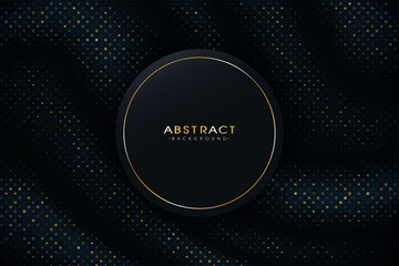 Luxurious golden and black abstract background. Golden polka dot halftone with a beautiful circle frame.