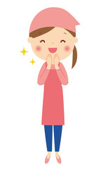 喜ぶエプロン姿の女性　全身　イラスト