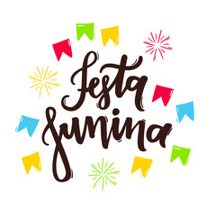 Festa Junina. June Party. Brazilian Traditional Celebration in  Portuguese Hand Lettering. Vector. © Bruna Saraiva