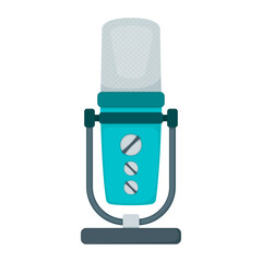 Professional microphone for radio, online internet streaming and podcast concept icon flat vector illustration, isolated on white.