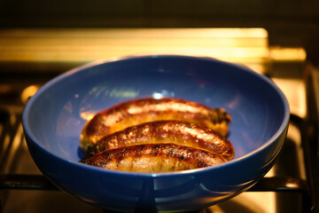 appetizing fried sausages general plan color warm