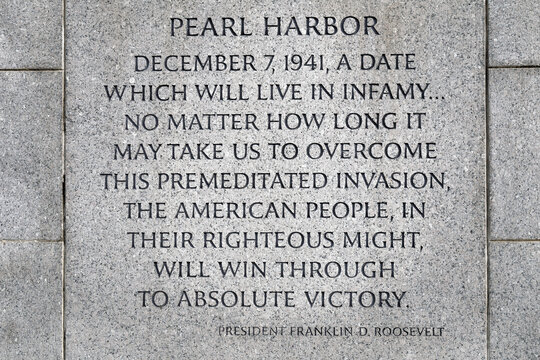 Inscription about Pearl Harbor on the World War II Memorial in Washington, D.C.
