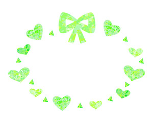 グリーンのリボンとハートの爽やかなかわいい丸枠