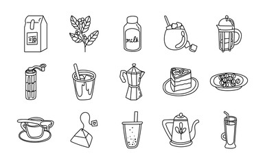 bundle of coffee and tea line style icon