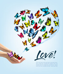 Obraz na płótnie Canvas Hands releasing butterflies. Vector illustration