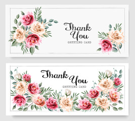 Two Holiday vintage greeting cards with colorful abstract flowers and leaves. Vector.