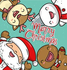 doodle christmas illustration of santa and friends