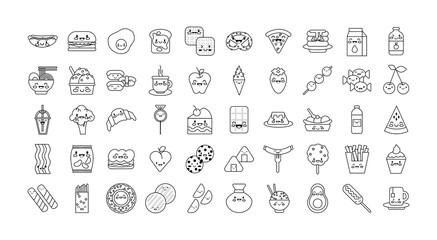 bundle of nutritive food kawaii set icons