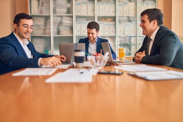 Business lawyers workers meeting at law firm office. Professional executive partners working on finance strategry at the workplace