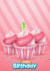 vector illustration of happy birthday background with cake and balloon