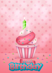 vector illustration of happy birthday background with cake and balloon