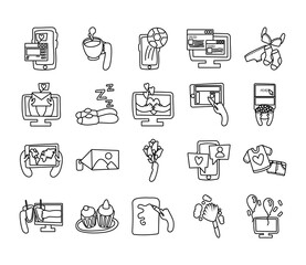 bundle of online things set icons