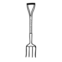 Garden pitchforks isolated on a white background. Garden forks. Tools for earthworks and territory cleaning. Vector illustration in Doodle style