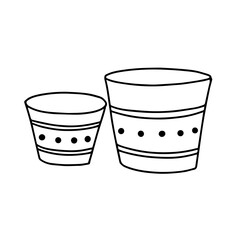 Pots for home plants isolated on a white background.Illustration with clay or peat pots on a white background. Plant for the room. Doodle style. Vector. 
